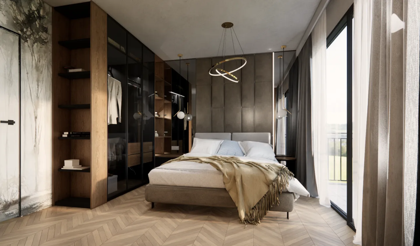 Architektoniczna wizualizacja sypialni